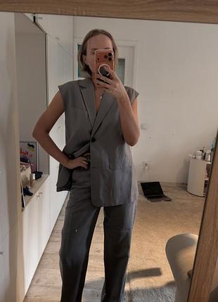 Костюм жіночий zara сірий жилет оверсайз + штани палаццо