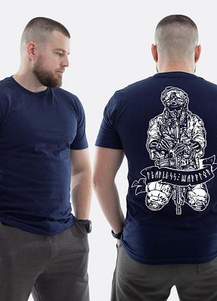 Мужская классическая футболка с принтом warrior военный руны автомат винтовка, темно-синяя xxl