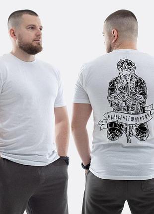 Чоловіча класична футболка з принтом warrior військовий руни автомат гвинтівка , білий s