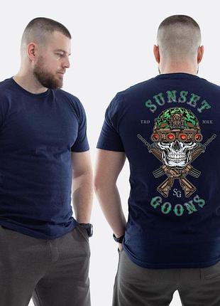 Мужская классическая футболка с принтом sunset goons зеленый череп с тепловизором, темно-синяя
