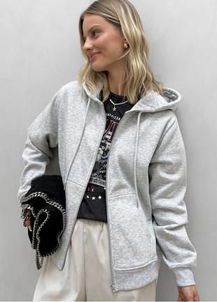 Zara серая спортивная кофта худи толстовка на молнии