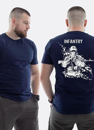 Чоловіча класична футболка з принтом infantry військовий в балаклаві з автоматом , темно синій m