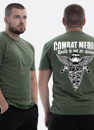 Мужская классическая футболка с принтом combat medic череп герб медицины, хаки l