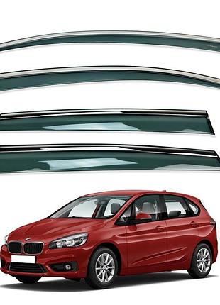 Ветровики для bmw 2 series f45 2014-2021 с нерж. хром полоской (hawk)