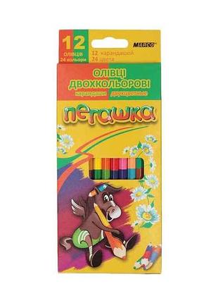 Олівці пегашка 24 кольори 12шт №1011-12cb двосторонні шестигранні тм marco