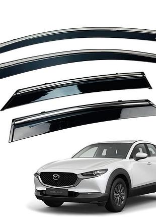 Дефлекторы окон (ветровики) mazda cx-30 2020+ нерж. з хром полоскою (hawk)
