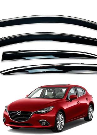 Ветровики для mazda 3 sedan 2013-2019 с нерж. хром полоской (hawk)