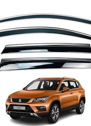 Ветровики для seat ateca 2016+ с нерж. хром полоской (hawk)