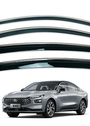 Ветровики для ford mondeo 2022+ с нерж. хром полоской (hawk)