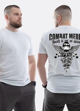 Чоловіча класична футболка з принтом combat medic череп герб медицини , білий xxl