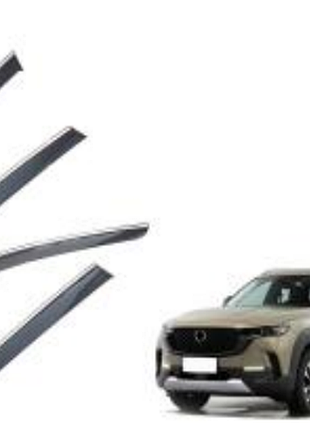Дефлекторы окон (ветровики) mazda cx-50 2022 из нержавеющей черной стали (hawk)