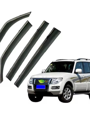 Дефлекторы окон (ветровики) mitsubishi pajero iii/iv 2000- з нержавіючої чорної сталі (hawk)