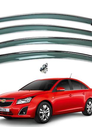 Ветровики для chevrolet cruze 2009+ с нерж. хром полоской (hawk)