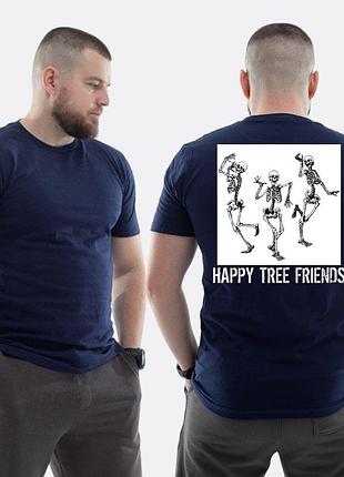 Мужская классическая футболка с принтом happy tree friends три скелета танцуют, темно-синяя m