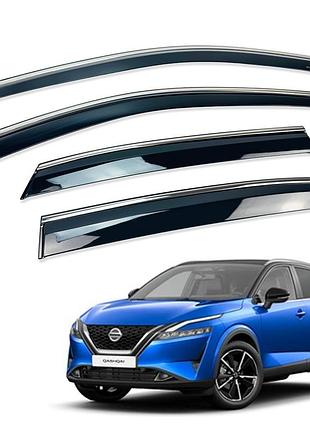 Ветровики для nissan qashqai j12 iii 2021+ с нерж. хром полоской (hawk)