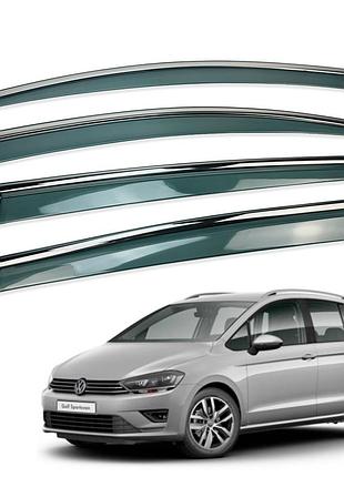 Ветровики для volkswagen golf sportsvan 2016+ с нерж. хром полоской (hawk)