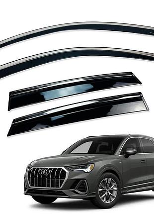 Ветровики для audi q3 2019+ с нерж. хром полоской (hawk)