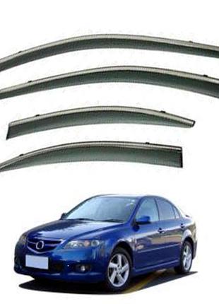 Ветровики для mazda 6 sedan 2003-2008 с нерж. хром полоской (hawk)