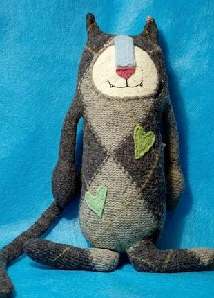 Мягкая коллекционная винтажная текстильная игрушка кот «sweet poppy cat» в стиле арт-панк/хендмейд.