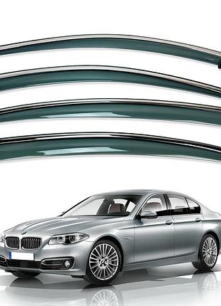 Ветровики для bmw 5 series f10 2010-2016 с нерж. хром полоской (hawk)