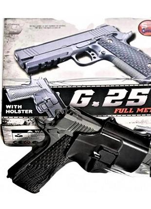 Детский пистолет на пульках "colt 1911 rail" galaxy g25+ металл черный с кобурой