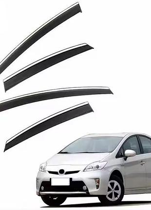 Ветровики для toyota prius 2010-2015 с нерж. хром полоской (hawk)