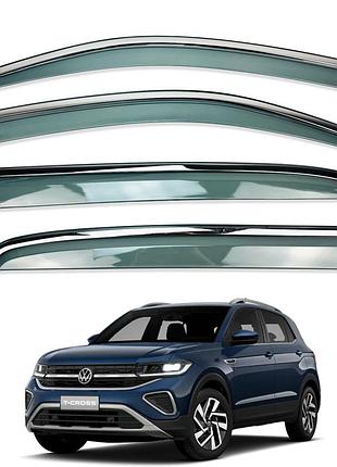 Ветровики для volkswagen t-cross 2019+ с нерж. хром полоской (hawk)