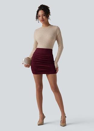 Неперевершена  спідниця  шорти halara high waisted tummy control ruched curved hem bodycon 2-in-1 suede mini skirt!