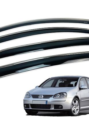 Ветровики для volkswagen golf 5 с нерж. хром полоской (hawk)