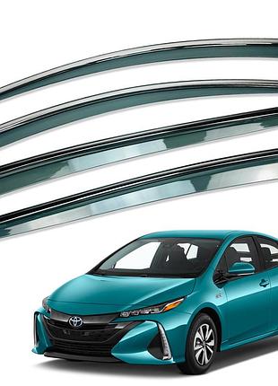 Ветровики для toyota prius 2016-2022 с нерж. хром полоской (hawk)