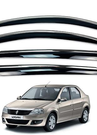 Ветровики для renault logan 2005-2013 с нерж. хром полоской (hawk)