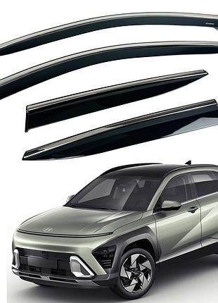 Ветровики для hyundai kona / sx2 / kauai 2023+ с нерж. хром полоской (hawk)