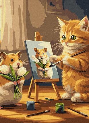 Картина по номерам "кот художник" ©art_selena_ua kho6758, 40х40 см