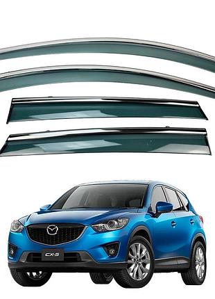 Ветровики для mazda cx-5 2010-2017 с нерж. хром полоской (hawk)