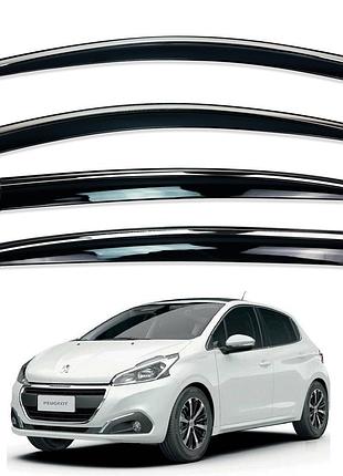 Ветровики для peugeot 208 2012-2019 с нерж. хром полоской (hawk)