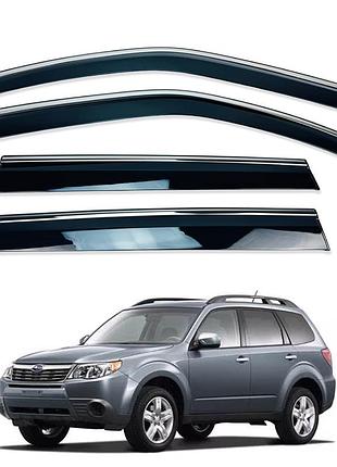 Ветровики для subaru forester 2008-2013 с нерж. хром полоской (hawk)