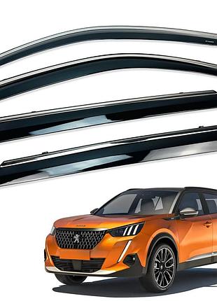 Ветровики для peugeot 2008 2020+ с нерж. хром полоской (hawk)