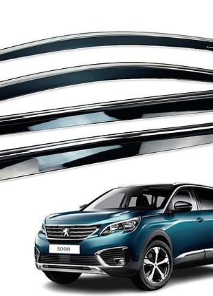 Ветровики для peugeot 5008 2017+ c нерж. хром полоской (hawk)