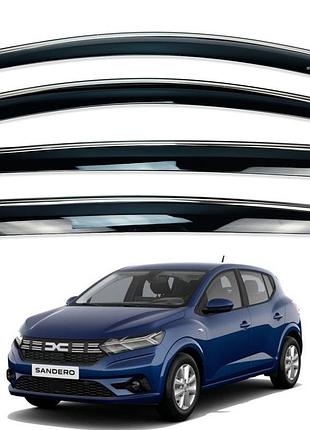 Ветровики для renault sandero / stepway 2022+ с нерж. хром полоской (hawk)