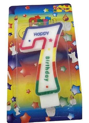 Свеча-цифра 7 happy birthday радуга арт.072 тм prc