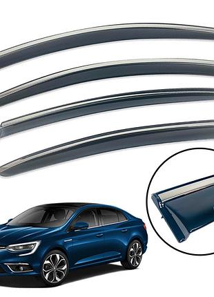 Ветровики для renault megane iv 2016+ sedan нерж. с хром полоской (defl)