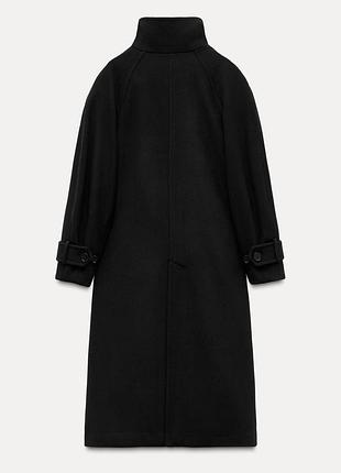 Чорне шерстяне пальто zara оверсайз із високим коміром стійкою