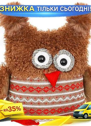 Ku плюшевая совушка мягкая universal fit игрушка 30см светло-коричневая сова для детей и интерьера дек uni2l_k