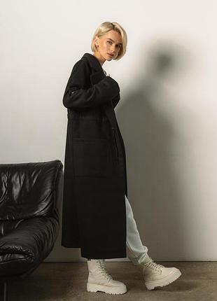 Черное кашемировое пальто l-xl 3