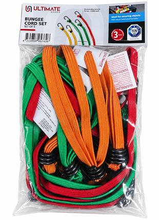 Набір еластичних стяжок ultimate speed bungee cord set, 5 шт., з металевими гачками