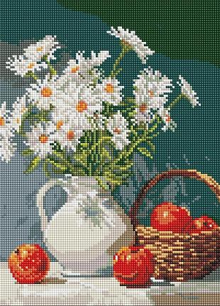 Алмазная мозаика "букет ромашек с яблоками" ©art_selena_ua amo8339, 40х40 см
