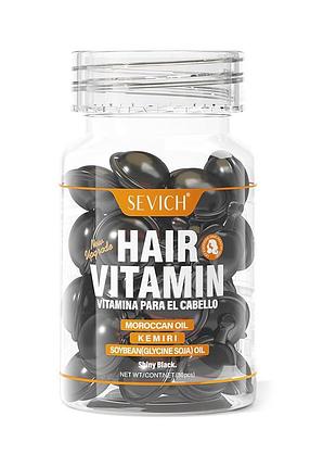 Вітамінні капсули для волосся sevich hair vitamin з олією кукуї й алое вера для темного волосся й захисту від сонця чорні 30 шт.