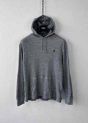 Худі polo ralph lauren men grey waffle knit thermal hoodie long sleeve shirt xl