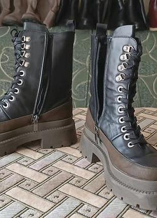 Жіночі берці шкіряні, б/у, 37 розмір, fashion combat boots,