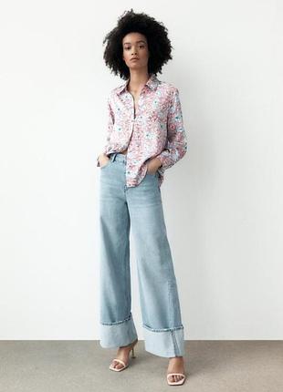Рубашка атласная сатиновая принт цветочный zara